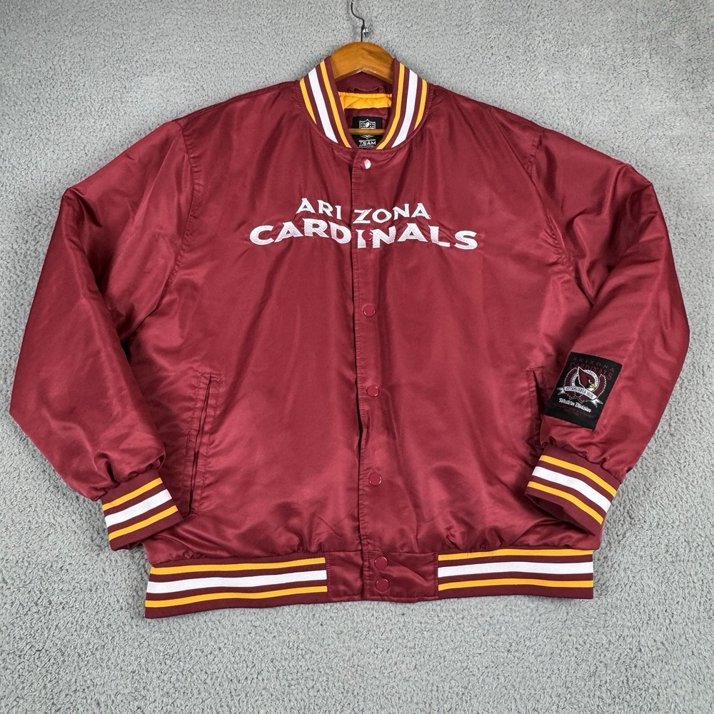 Arizona Cardinals Satin Jacket Mens Large Red NFL Team Apparel Snap Up Quilted